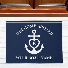 ウェルカムアボードハートいかりボート名モノグラム ドアマット