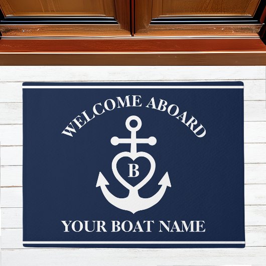 ウェルカムアボードハートいかりボート名モノグラム ドアマット