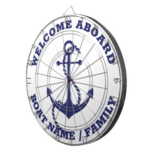 ウェルカムアボードホワイトブルー航海のいかりカスタム ダーツボード (正面右)