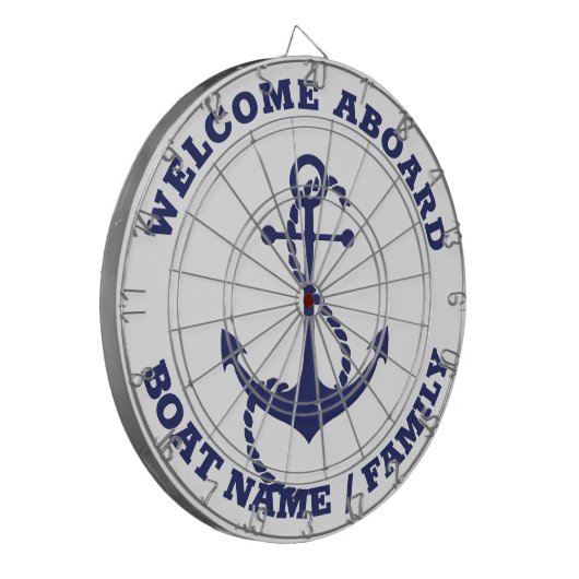 ウェルカムアボードホワイトブルー航海のいかりカスタム ダーツボード (正面左)