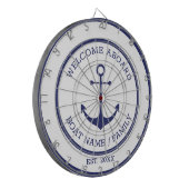 ウェルカムアボードホワイトブルー航海のいかりカスタム ダーツボード (正面左)