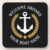 ウェルカムアボードボートネームいかりリーガル金ゴールドローレル コースター (正面)