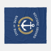 ウェルカムアボードボートネームいかり金ゴールドローレルネイビー フリースブランケット (正面(横))