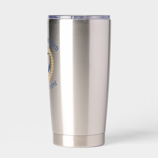 ウェルカムアボードボートネームいかり金ゴールドローレルネイビー 保温保冷タンブラー (背面)