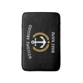 ウェルカムアボードボートネームいかり金ゴールドローレルブラック バスマット (正面縦)