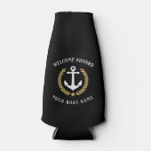 ウェルカムアボードボートネームいかり金ゴールドローレルブラック ボトルクーラー (正面)