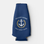 ウェルカムアボードボートネームいかり金ゴールドローレルブルー ボトルクーラー (正面)