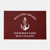 ウェルカムアボードボートネームフローラいかりマルーン ドアマット (正面)
