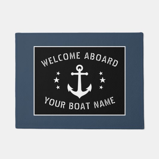 ウェルカムアボードボートネームヴィンテージいかりスター ドアマット (正面)
