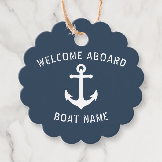 ウェルカムアボードボートネーム航海のいかりブルー フェイバータグ (正面)