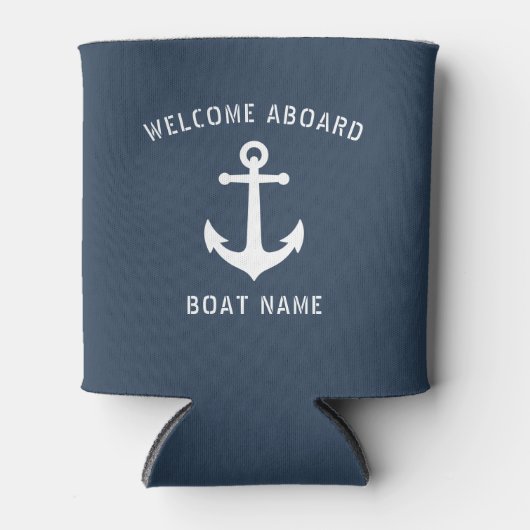 ウェルカムアボードヴィンテージ航海のいかりボート名 缶クーラー (正面)