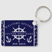 ウェルカムアボード航海のネイビーブルーボートいかり キーホルダー (正面)