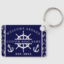 ウェルカムアボード航海のネイビーブルーボートいかり キーホルダー