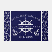 ウェルカムアボード航海のネイビーブルーボートいかり ドアマット (正面)
