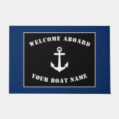 ウェルカムアボード船の名前クラシックいかりネイビー ドアマット (正面)