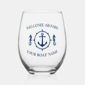 ウェルカムアボード船の名前航海のいかりシーホース ステムなしワイングラス (正面)