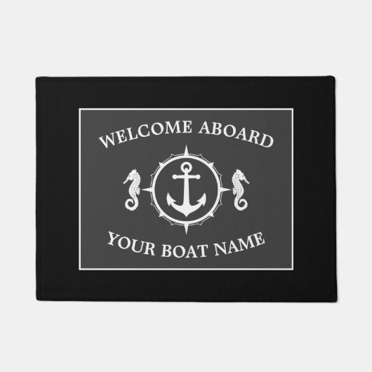 ウェルカムアボード船の名前航海のいかりシーホース ドアマット (正面)