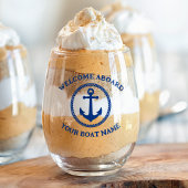 ウェルカムアボード船の名前航海のいかりネイビーブルー ステムなしワイングラス