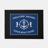 ウェルカムアボード船名いかりシーホースネイビーブルー ドアマット (正面)