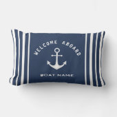 ウェルカムアボード船名いかりネイビーブルーホワイト アウトドアクッション (正面)