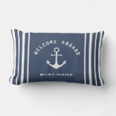 ウェルカムアボード船名いかりネイビーブルーホワイト アウトドアクッション (正面)