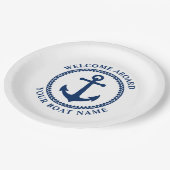 ウェルカムアボード船名海いかりブルーホワイトパップ ペーパープレート (アングル)