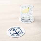 ウェルカムアボード船名海いかりブルーホワイトロウ ラウンドペーパーコースター (インサイチュ)