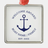 ウェルカムアボード青い白いカスタムいかり メタルオーナメント (正面)