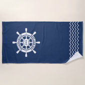 ウェルカムアボードNavy Blueカスタムボート名 ビーチタオル (正面)
