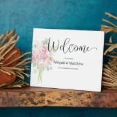 ウェルカムイーゼル結婚の水彩ピンクフローラプラーク フォトプラーク (側面)