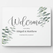 ウェルカムイーゼル結婚の水彩ユーカリのプラーク フォトプラーク (正面)