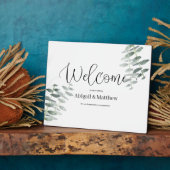 ウェルカムイーゼル結婚の水彩ユーカリのプラーク フォトプラーク (側面)