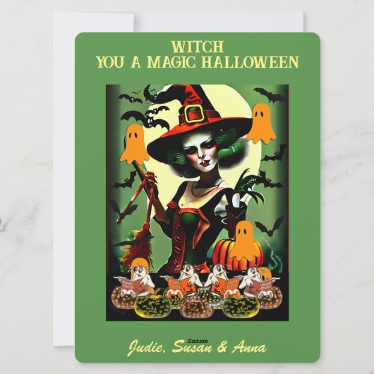 ウェルカムウィッチゴーストナイト輝くハロウィーンのカボチャのちょうちん シーズンカード (裏面)