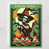 ウェルカムウィッチゴーストナイト輝くハロウィーンのカボチャのちょうちん シーズンカード (正面)