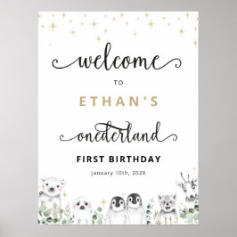 ウェルカムウィンターオンダーランドアニマルズ誕生日 ポスター