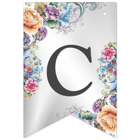 ウェルカムウェディングパカラフルーティーモダン花 バンティングフラッグ (第1の旗)