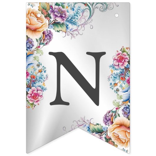 ウェルカムウェディングパカラフルーティーモダン花 バンティングフラッグ (第3の旗)