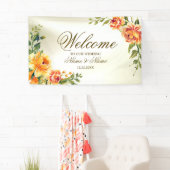ウェルカムウェディングパーティオレンジイエローレッドフローラ 横断幕 (インサイチュ)