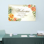 ウェルカムウェディングパーティオレンジイエローレッドフローラ 横断幕 (トレードショー)