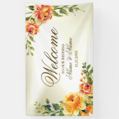 ウェルカムウェディングパーティオレンジイエローレッドフローラ 横断幕 (縦)