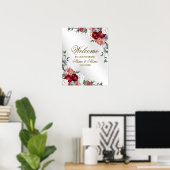 ウェルカムウェディングパーティカラフルレッドホワイトフローラ ポスター (ホームオフィス)