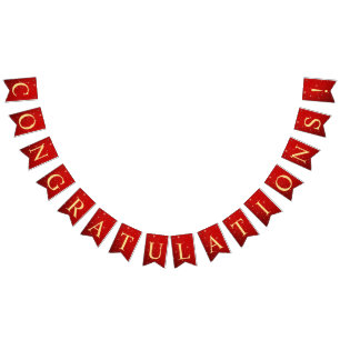 ウェルカムウェディングパーティゴールデンバードハート赤シャイニー バンティングフラッグ