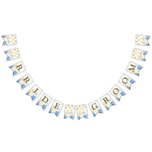 ウェルカムウェディングパーティゴールデンブルーイエローフローラ バンティングフラッグ