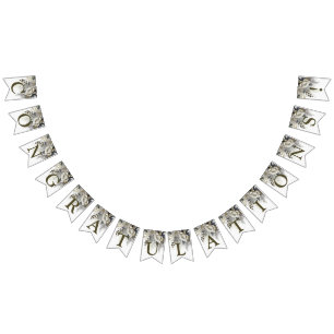 ウェルカムウェディングパーティシルバーゴールデンホワイトローズ バンティングフラッグ