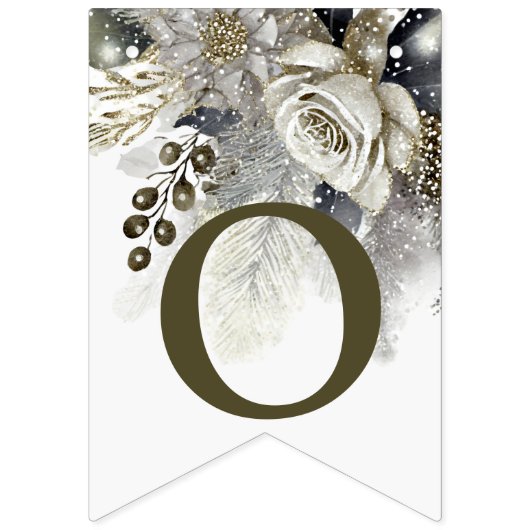 ウェルカムウェディングパーティシルバーゴールデンホワイトローズ バンティングフラッグ (第2の旗)