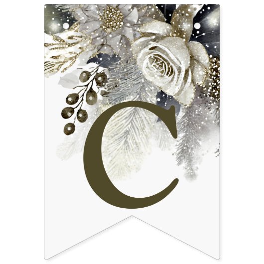 ウェルカムウェディングパーティシルバーゴールデンホワイトローズ バンティングフラッグ (第1の旗)