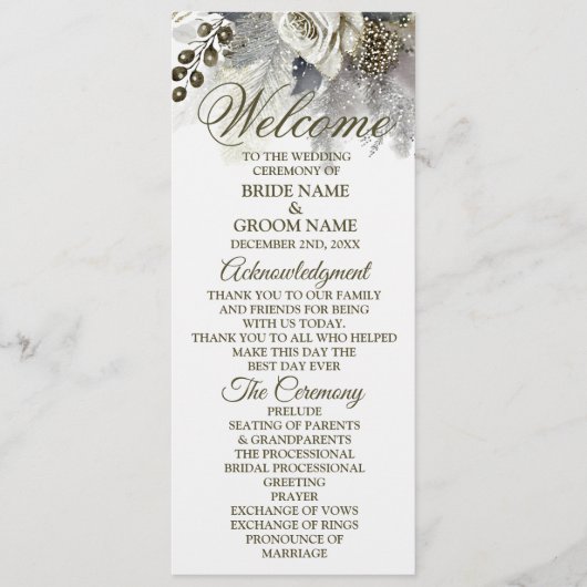 ウェルカムウェディングパーティシルバーゴールデンホワイトローズ プログラム (正面)