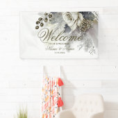 ウェルカムウェディングパーティシルバーゴールデンホワイトローズ 横断幕 (インサイチュ)