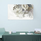 ウェルカムウェディングパーティシルバーゴールデンホワイトローズ 横断幕 (トレードショー)