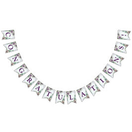 ウェルカムウェディングパーティパープルフローラグリーン葉 バンティングフラッグ